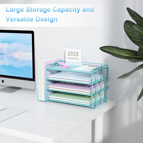 Spacrea 4-Tier Paper Organizer for Desk with File Organizer - color: Blue