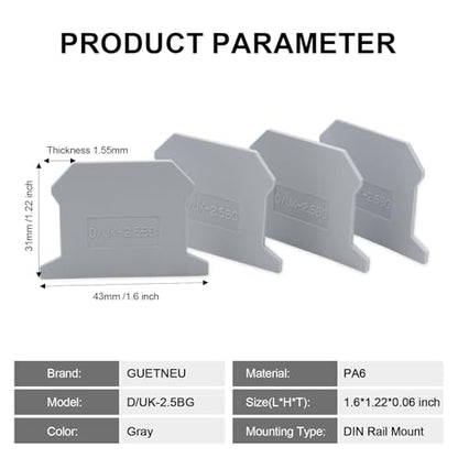 20Pcs D/UK-2.5BG End Cover for DIN Rail Mounted Terminal Block - color: Grey, size: 20 Pcs