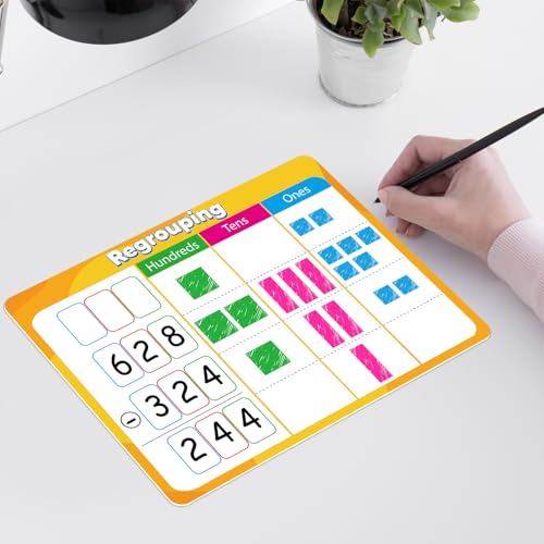 24Pcs Place Value Chart Dry Erase Flash Cards Double Sided Addition Subtraction Cardboard Math Whiteboard Math Manipulatives Teacher Portable Tool 12" x 9" - style: Place Value Chart