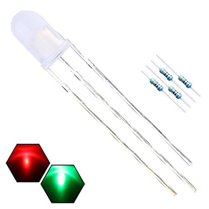 100pcs 5mm Red & Green Lights Bi-Color LED Diodes Common Cathode (White Lens) Diffused Round Lens +200pcs Resistors (for DC 6-12V) Included,Bulb Lamps Light Emitting Diode - color: [17] Red&green (Common Cathode) / 100pcs, style: 5mm Constant Light