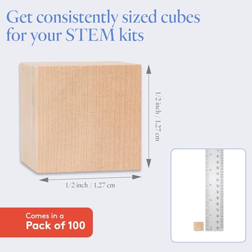 DIY Wooden Cubes 1/2-inch, Pack of 100 Small Blank Wooden Blocks, Unfinished Wood Blocks for Crafts, and DIY, by Woodpeckers - size: 1/2 inch