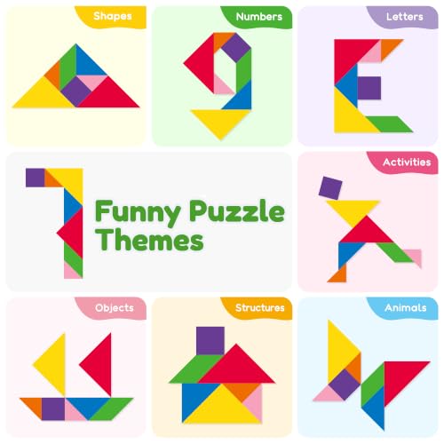 BenBen Magnetic Tangram Puzzle, Wooden Travel Toys Ages 4-8 8-12