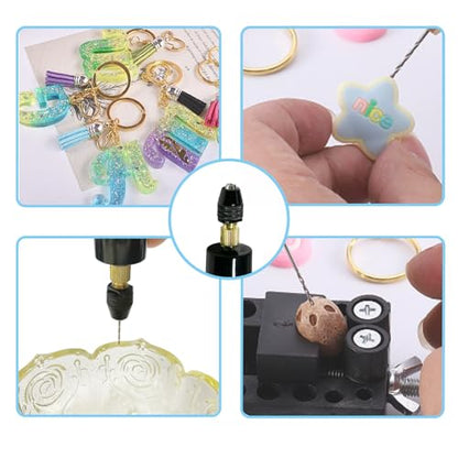 Anlan-angel 233Pcs Electric Drill for Resin Art,Craft Hand Drill with Bits (0-3mm) Flat Nose Pliers, Keychain Making Kit,Small Electric Pin Vise Kit for Resin Mold Keychain Pendant Jewelry Making