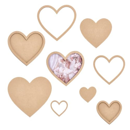 PH PandaHall 10 Sets Heart Photo Frame, Art Picture Frame Blank DIY Wood Panel Boards Love Heart Cutout Frames for Home Office Store Wall Art Decor, Painting, Mosaic, Cross-Stitch, 5 Sizes - size: Heart