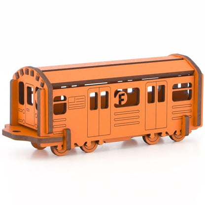 Little & Wood: Woodlet: Medium - NYC Subway F Train - Orange, 3D Wooden Kit-Set, City Transportation Puzzle, Easy Assembly, Pop Build Fun, Ages 6+ - style: NYC Subway F Train