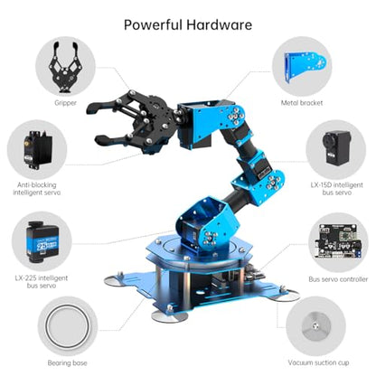 Robotic Arm for Arduino Coding Programming 6DOF Hiwonder-xArm1S STEM Educational Building Robot Arm Kits, 6 AXIS Full Metal Robotic Arm Wireless Controller/PC/App/Mouse Control Learning Robot - style: Hiwonder-xArm1S