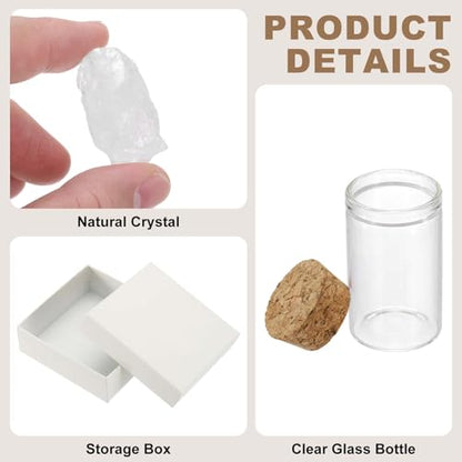 uxcell 2Pcs Crystal Gemstone Bottles, Natural Crystal Stone Bulk with Glass Display Jar Mini Stuff Collectible Adornments for Home Office Centerpiece Collection Gift, White/Light Green - color: White/Light Green