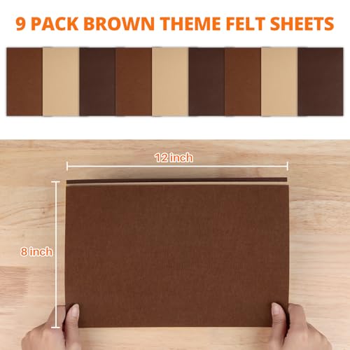 HTVRONT Felt Sheets - 9pcs Craft Supply Pack in Brown, Stiff & Thin Varieties, A4 Size Felt Fabric for Craft Projects (Pack of 3) - color: Brown, size: 8 X 12in (Pack of 3)