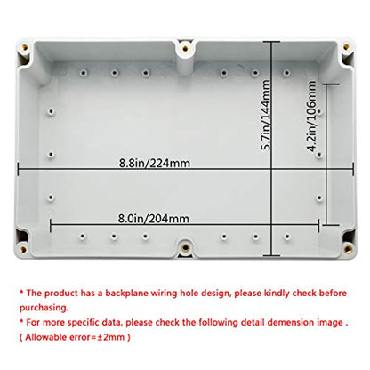 LeMotech ABS Plastic Junction Box Dustproof Waterproof IP65 Electrical Enclosure Box Universal Project Enclosure Grey with PC Transparent Clear Cover 9 x 5.9 x 3.4 inch(230 x 150 x 87 mm) - size: 9"x5.9"x3.4"