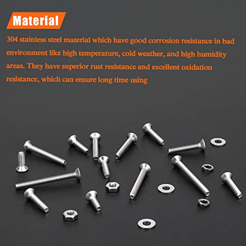 HELIFOUNER 560 Pieces M2.5 x 4mm /6mm /8mm /10mm /12mm /16mm /20mm, Countersunk Head Socket Cap Screws Bolts Washers Nuts Kit, 304 Stainless Steel - size: M2.5, style: Countersunk Head Socket Cap