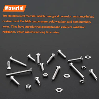 HELIFOUNER 560 Pieces M2.5 x 4mm /6mm /8mm /10mm /12mm /16mm /20mm, Countersunk Head Socket Cap Screws Bolts Washers Nuts Kit, 304 Stainless Steel - size: M2.5, style: Countersunk Head Socket Cap