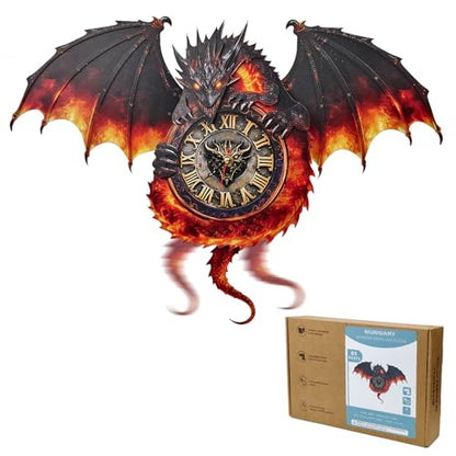 3D Wooden Puzzle Dragon Clock, Mechanical 3D Puzzle for Adults, Adult Crafts Model Clock Kit (with Pendulum), Fire Dragon Decor, Challenging Wooden Puzzles for Adults, Gifts for Women Men