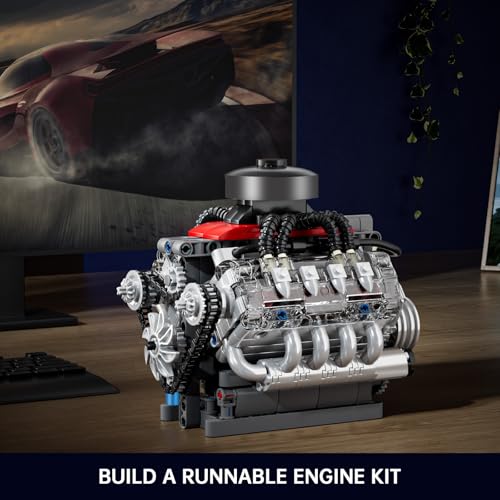 Mould King Mini V8 Engine Kits That Runs, Build Your Own Visible Car Motor, Physical Science Experiment Models for Teens, Best STEM Toy Gifts for 14+ and Adult 10171 (487 Pcs) - style: V8 Engine