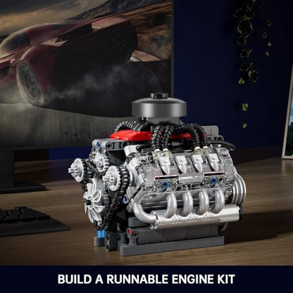 Mould King Mini V8 Engine Kits That Runs, Build Your Own Visible Car Motor, Physical Science Experiment Models for Teens, Best STEM Toy Gifts for 14+ and Adult 10171 (487 Pcs) - style: V8 Engine