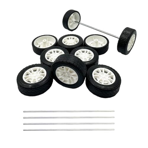 10PCS Toy Car Wheels Rubber Tire with 5PCS Shaft Round Axles for for DIY Model Toy RC Car Accessories (3X38MM) - style: 3X38MM