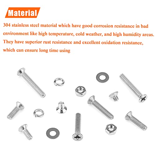 HELIFOUNER 560 Pieces M3 x 4mm /6mm /8mm /10mm /12mm /16mm /20mm, Phillips Countersunk Head Machine Screws, Metric Screws Bolts Washers Nuts Kit, 304 Stainless Steel - size: M3, style: Phillips Countersunk Head