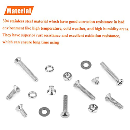 HELIFOUNER 560 Pieces M3 x 4mm /6mm /8mm /10mm /12mm /16mm /20mm, Phillips Countersunk Head Machine Screws, Metric Screws Bolts Washers Nuts Kit, 304 Stainless Steel - size: M3, style: Phillips Countersunk Head