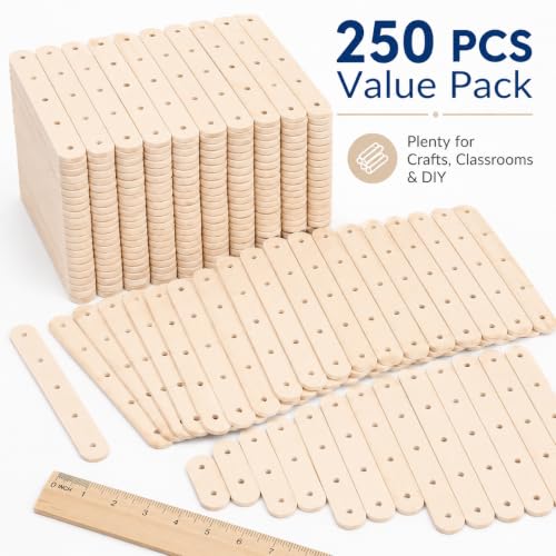 Wooden Craft Sticks with Holes,250 Pcs Pop Wood Slats for Kids DIY Model Building, Pre-Drilled Wooden Sticks for STEM School Projects