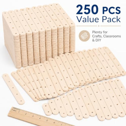 Wooden Craft Sticks with Holes,250 Pcs Pop Wood Slats for Kids DIY Model Building, Pre-Drilled Wooden Sticks for STEM School Projects