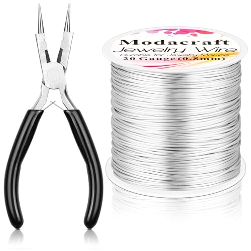 20 Gauge Silver Jewelry Making Wire with 4 in 1 Plier modacraft 82FT Craft Wire 0.8mm Tarnish Resistant Copper Wire Beading Wire for Jewelry Making Supplies and Crafting - color: Silver, size: 20 Gauge