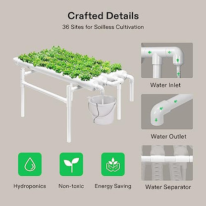 VIVOSUN Hydroponic Grow Kit, 1 Layer 36 Plant Sites 4 Food-Grade PVC-U Pipes Hydroponics Planting System with Water Pump, Pump Timer, Nest Basket and Sponge for Leafy Vegetables - size: 36