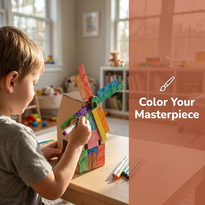 NUOBESTY 6 Pcs Cardboard Houses for Kids Crafts, Blank 3D Puzzle Village Kit to Paint and Color, DIY Paper Building Project for Indoor Art Activity