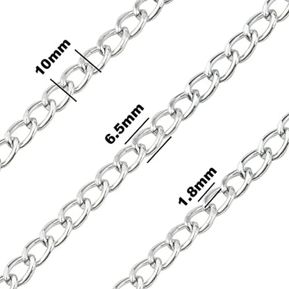 Jishi 16ft Aluminium Curb Chain Roll, Thick Twisted Chain Links, Silver Plated Metal Craft Chain Curb Link Chain Spool for Jewelry Making Necklace Bracelet DIY Crafts, Jewelry Making Findings Supplies - color: Silver, size: Curb Chain 16ft 6.5mm