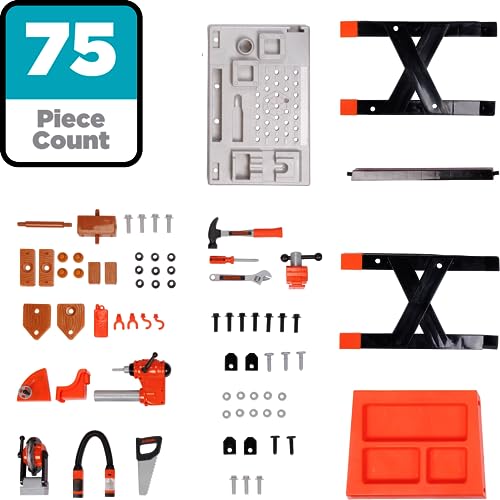 JAKKS Pacific Black+Decker Kids Workbench - Power Tools Workshop - Build Your Own Toy Tool Box – 75 Realistic Toy Tools and Accessories [Amazon Exclusive]