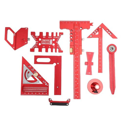 Generic Woodworking Measurement Tool Kit, 9 Pcs Aluminum Alloy Rulers with Storage Box for Wood Board Splicing Drawing Carving, Fast Accurate Layout Tools