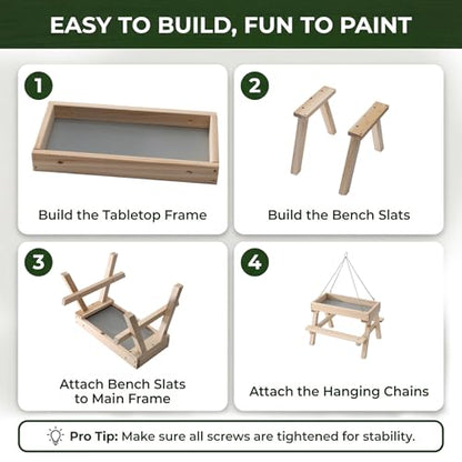 DIY Bird Feeder Kit for Kids and Adults, Wooden Picnic Table Hanging Bird Feeder Craft Kit with Paints, Brushes for Backyard Garden Bird Watching