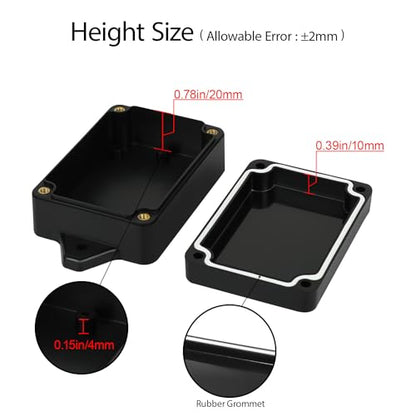 Junction Box Waterproof Dustproof IP65 ABS Plastic Universal Electric Project Enclosure Black with Fixed Ear 3.26"x 2.28"x 1.29"(83 x 58 x 33 mm)(Pack of 2) - size: 3.26"x 2.28"x 1.29"(2 Pack)
