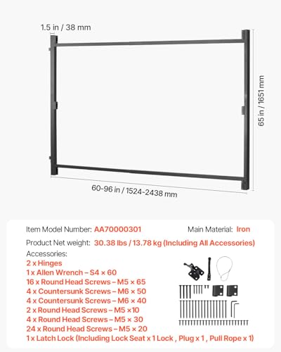 VEVOR Gate Building Kit, Fits 60 to 96 in Wide Openings, Up from 6 to 7 ft High Fence, Adjustable Gate Building Kit, Anti Sag Full Gate Frame Kit with Latch Lock, Screw, for Wooden Fence, Iron, Black - size: 60"-96" wide openings, 6'-7' high