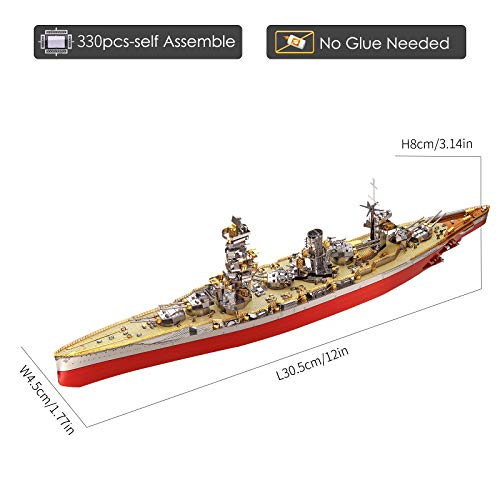 Piececool 3D Metal Puzzle Warship Model Kits, Fuso Battleship Military Watercraft Model Building Kits for Adults, DIY 3D Puzzle for Famliy Time, Great Gift-330 Pcs - color: Fuso