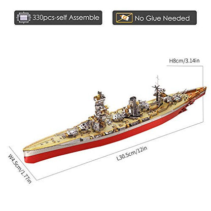 Piececool 3D Metal Puzzle Warship Model Kits, Fuso Battleship Military Watercraft Model Building Kits for Adults, DIY 3D Puzzle for Famliy Time, Great Gift-330 Pcs - color: Fuso