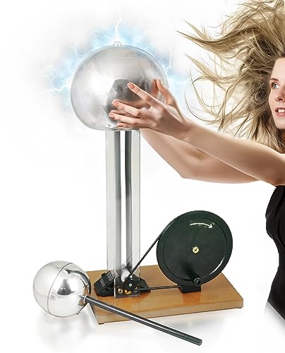 EISCO Hand Crank Van de Graaff Generator, up to 100kV - Static Electricity Generator, Hand Generator - 7.5" Dome, 4" Discharge Sphere, 22" Tall