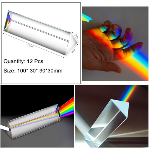Kanayu 12 Pcs Clear Triangular Prism Optical Glass,4 Inch - size: 4 Inch