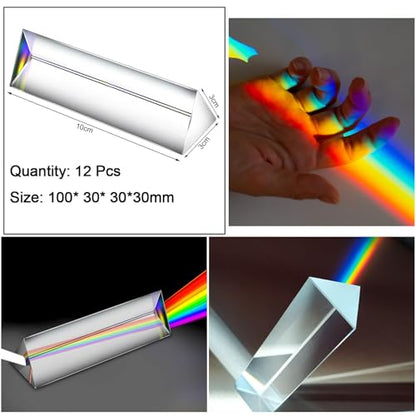 Kanayu 12 Pcs Clear Triangular Prism Optical Glass,4 Inch - size: 4 Inch