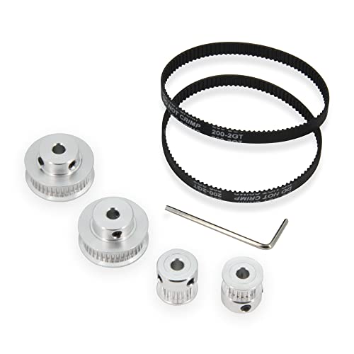 2PCS Set GT2 Synchronous Wheel 20&40 Teeth 5mm Bore Aluminum Timing Pulleys with 2PCS Length 200mm Width 6mm Belt (20-40T-5B-6) - style: 20-40T-5B-6