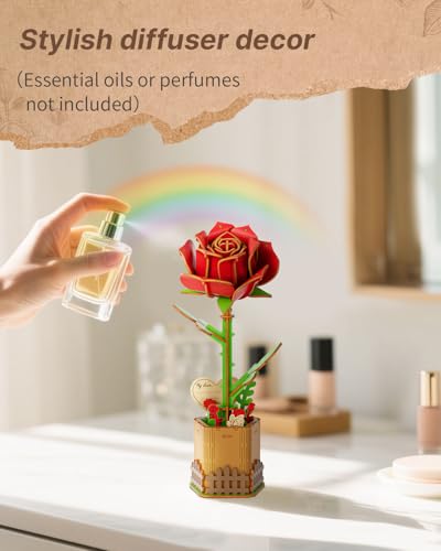 Kaayee 3D Flower Puzzles for Adults-Rose, Wooden Flowers Craft for Adults - color: Rose