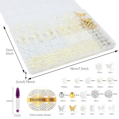 1178 Pcs Pearl Bracelet Making Kit Clear Beads for Bracelets for Adult - color: 12-White & Off-White & Clear