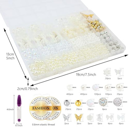 1178 Pcs Pearl Bracelet Making Kit Clear Beads for Bracelets for Adult - color: 12-White & Off-White & Clear