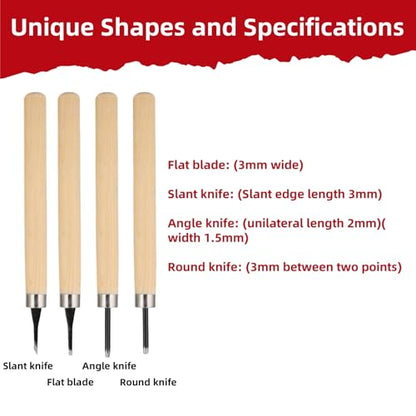 HEEPDD 4Pcs Wood Carving Tool, Rubber Stamp Carving Knife Manual Sharpener