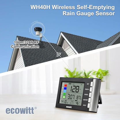 ECOWITT WH5370BH Rain Gauge Kit, Includes WH40BH Rain Gauge Sensor and WH5370BH Indoor LCD Display Console, with Bird Spike Kit, 915 MHz - style: WH5370BH