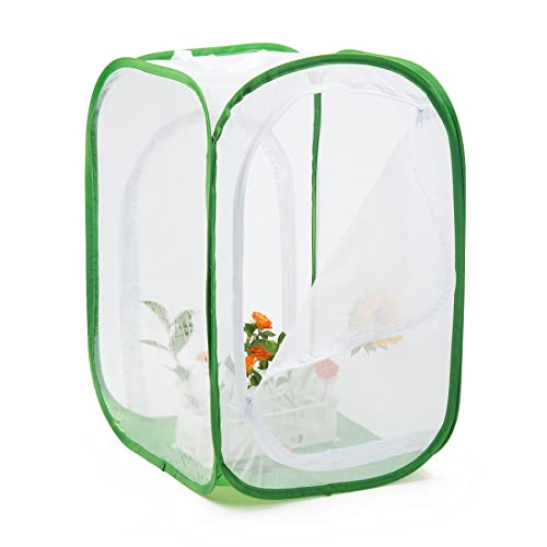 Two Doors Monarch Butterfly Habitat, Insect Mesh Cage, Caterpillar Enclosure Terrarium Pop-up (15.7 X 15.7 X 24 Inches) - size: 15.7 X 15.7 X 24 Inches