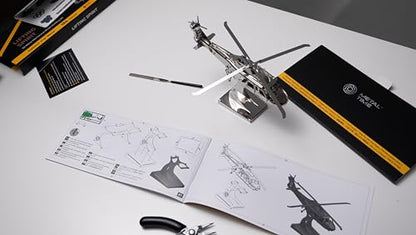 METAL-TIME Lifting Spirit Mechanical Helicopter Model Building Kit | Unique Wind-Up Moving Mechanism | Stainless Steel DIY Construction with Toolbox Collectible Model - 134 Pieces