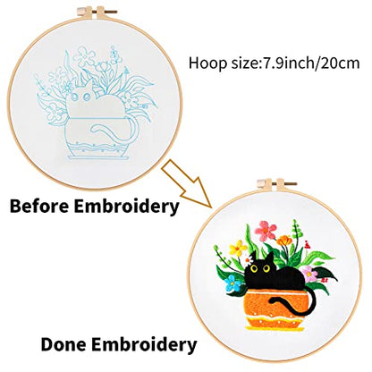Louise Maelys Black Cat Embroidery Kit for Beginners Botanical Craft - color: kit-4