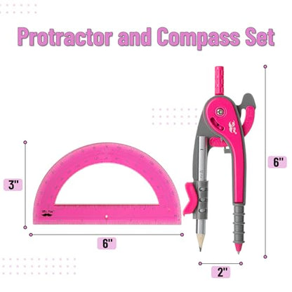 Mr. Pen- Geometry Compass and Protractor Set, 6 Inch Compass - color: Vivid Cerise, size: 1 Set