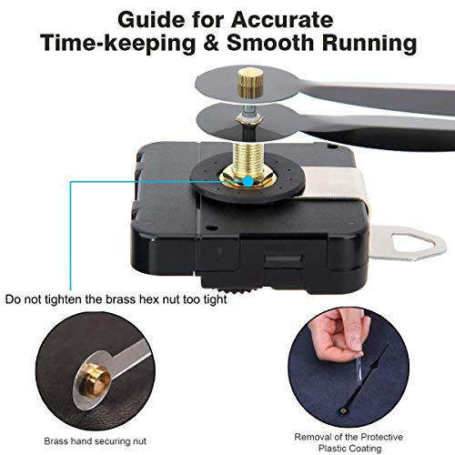 High Torque I Shaft Hands Quartz DIY Wall Clock Movement Mechanism with 9.1 Inch Long Spade Hand Battery Operated Repair Parts Replacement, 5/32 in Max Dial Thickness, 17/25 in Total Length - color: Shaft Length 17/25 Inch/ 17mm