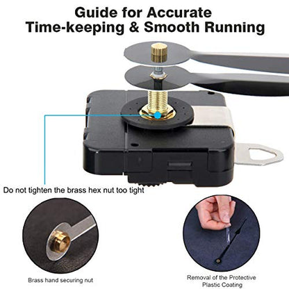 High Torque I Shaft Hands Quartz DIY Wall Clock Movement Mechanism with 9.1 Inch Long Spade Hand Battery Operated Repair Parts Replacement, 5/32 in Max Dial Thickness, 17/25 in Total Length - color: Shaft Length 17/25 Inch/ 17mm