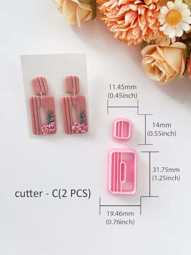 Textured Polymer Clay Earring Cutters Set, 6Pcs Geometric Clay Cutters for Polymer Clay Jewelry Making, 3D Printed Clay Earring Cutters for DIY Crafts, Boho Vertical Striped Clay Molds for Earrings